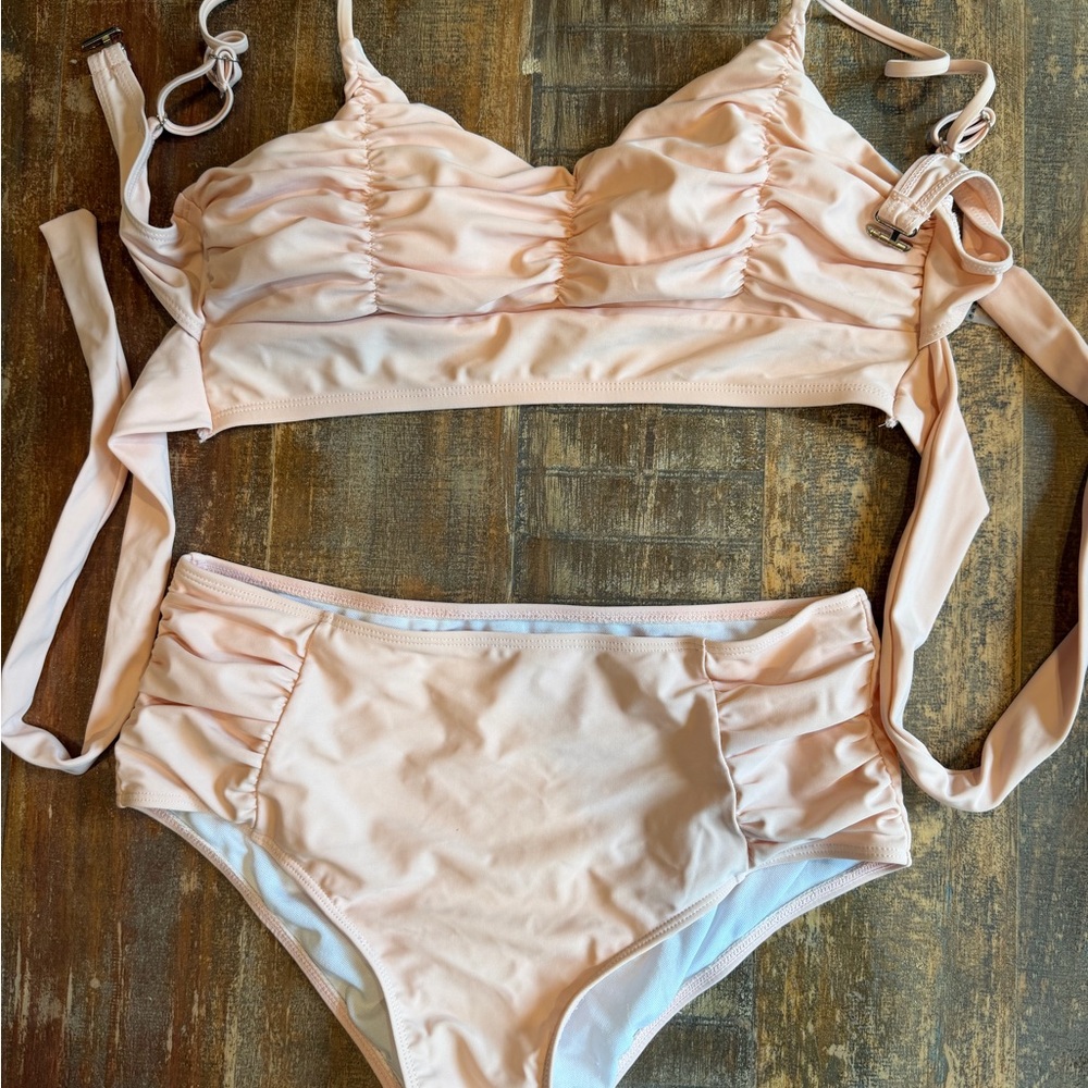 Peach Ruched Two-Piece Bikini Set